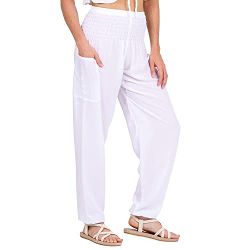 Lofbaz Damen Haremshose Yogahose Pumphose Hippie Hose Boho Kleidung Festival Outfit Sommerhose Leicht Sommer Hosen - Solid 1 Weiß M Lofbaz Damen Haremshose Yogahose Pumphose Hippie Hose Boho Kleidung Festival Outfit Sommerhose Leicht Sommer Hosen - Solid 1 Weiß M von Lofbaz
