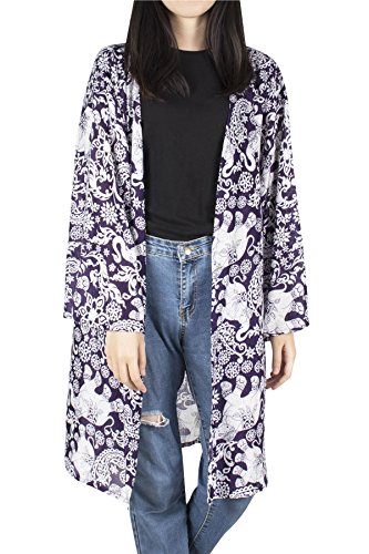 Lofbaz Damen Kimono (Druck) Rayon Print Cardigan Blusen - Elephant 4 Violett - S/M von Lofbaz