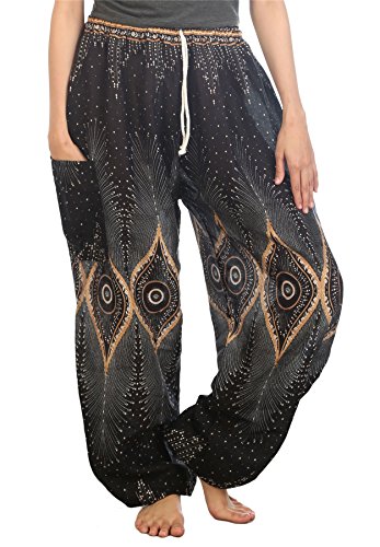 Lofbaz Damen Kordelzug Diamant Harem Boho Genie Hose Schwarz 2XL von Lofbaz