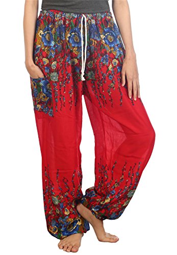 Lofbaz Damen Kordelzug Floral 1 Harem Boho Hose Rot S von Lofbaz