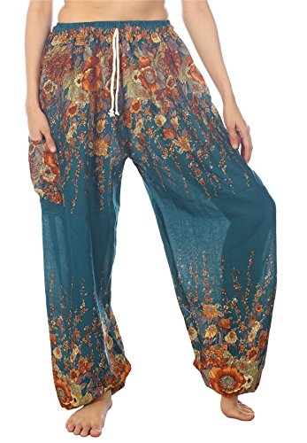 Lofbaz Damen Kordelzug Floral 1 Harem Boho Hose Teal Grün 2XL von Lofbaz