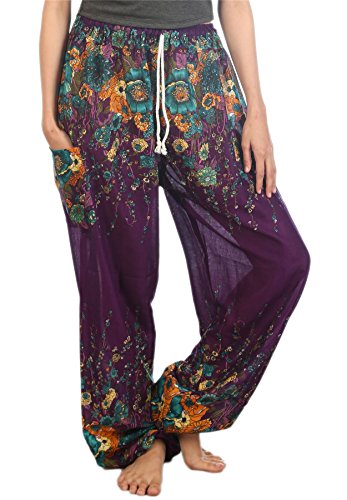 Lofbaz Damen Kordelzug Floral 1 Harem Boho Hose Violett L von Lofbaz