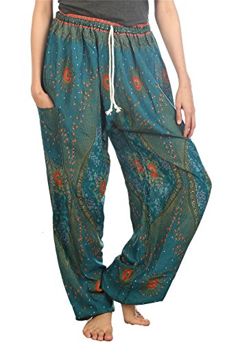 Lofbaz Damen Kordelzug Floral 2 Harem Boho Hose Teal Grün 3XL von Lofbaz