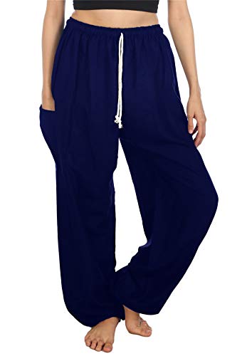 Lofbaz Damen Kordelzug Harem Solide Bohemien Hippie Rayon Hose Dunkelblau L von Lofbaz