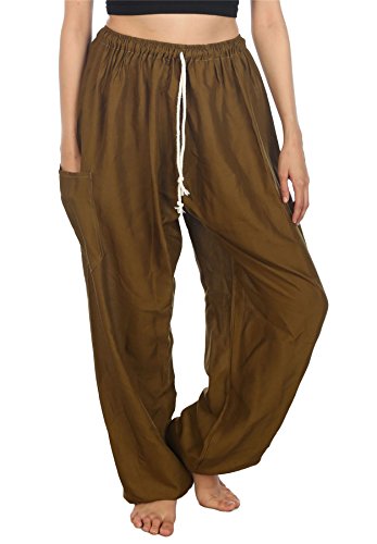 Lofbaz Damen Kordelzug Harem Solide Bohemien Hippie Rayon Hose Dunkelgrün M von Lofbaz
