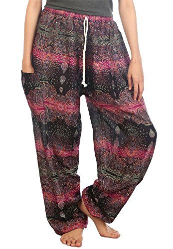 Lofbaz Damen Kordelzug Paisley Harem Boho Genie Hose Violett M von Lofbaz