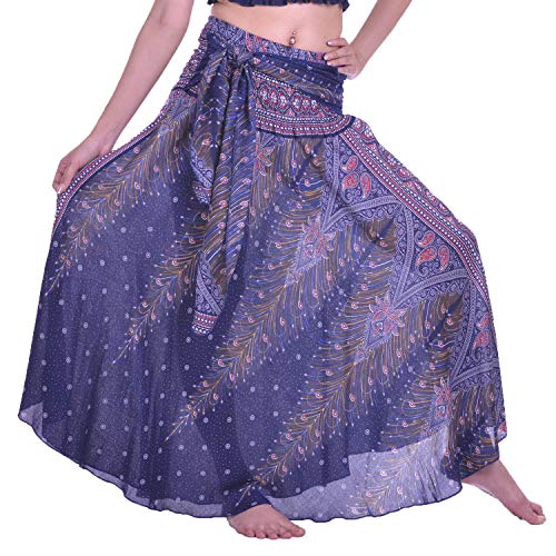 Lofbaz Damen Lange Bohemian Maxi Rock Hippie Gypsy Boho Kleid - Peacock 1 Dunkelblau und Rot - OS von Lofbaz