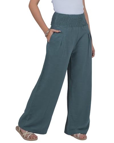 Lofbaz Damen Leinen Palazzo Weite Beinhose Luftig Lounge Freizeit Hohe Taille Sommer Strand Boho Lange Hose mit Taschen Dunkelgrau L Lofbaz Damen Leinen Palazzo Weite Beinhose Luftig Lounge Freizeit Hohe Taille Sommer Strand Boho Lange Hose mit Taschen Dunkelgrau L von Lofbaz
