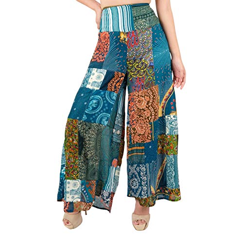 Lofbaz Damen Patchwork Breites Bein Palazzo Hose Yoga Lounge Hippie Harem Fließende Hose Junioren Damen Reisen Vertuschen Beachwear Patchwork Grün S von Lofbaz