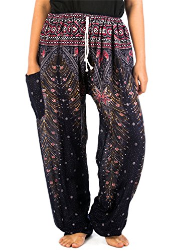 Lofbaz Damen Pfau 1 Kordelzug Harem Boho Hose Dunkelblau 2XL von Lofbaz