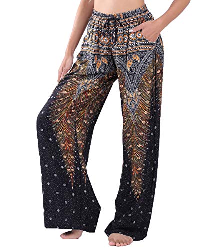 Lofbaz Damen Pfau 1 Kordelzug Harem Boho Hose Schwarz & Gold L von Lofbaz