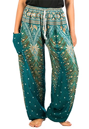 Lofbaz Damen Pfau 1 Kordelzug Harem Boho Hose Teal Grün 2XL von Lofbaz