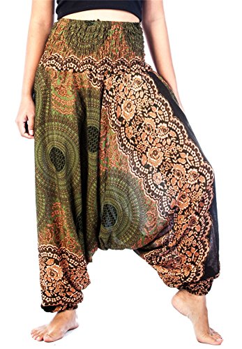 Lofbaz Damen Rose 1 Smocked Taille 2 in 1 Harem Overall Hose Grün 2XL von Lofbaz