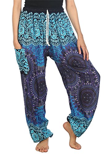 Lofbaz Damen Rose 2 Kordelzug Harem Genie Boho Hose Blau L von Lofbaz