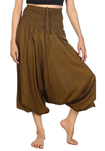 Lofbaz Damen Solide Smocked Taille 2 in 1 Harem Overall Hose Dunkelgrün 4XL von Lofbaz