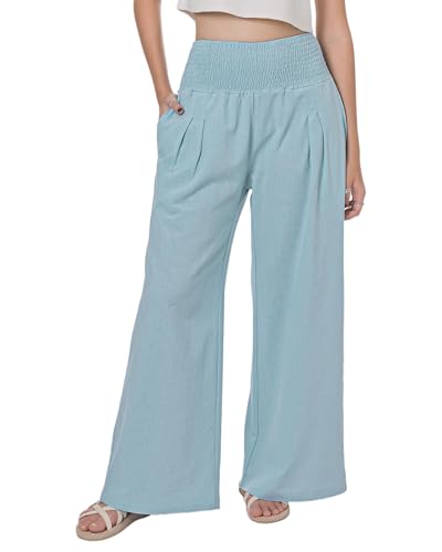 Lofbaz Damen Sommer Fließend Baumwolle Leinen Palazzo Weite Hosen Strand Hohe Taille Hose Boho Lange Loungehose mit Taschen Himmelblau XL Lofbaz Damen Sommer Fließend Baumwolle Leinen Palazzo Weite Hosen Strand Hohe Taille Hose Boho Lange Loungehose mit Taschen Himmelblau XL von Lofbaz