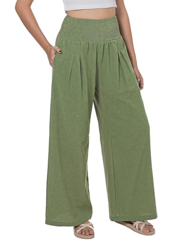 Lofbaz Damen Sommer Fließend Baumwolle Leinen Palazzo Weite Hosen Strand Hohe Taille Hose Boho Lange Loungehose mit Taschen Salbeigrün XL Lofbaz Damen Sommer Fließend Baumwolle Leinen Palazzo Weite Hosen Strand Hohe Taille Hose Boho Lange Loungehose mit Taschen Salbeigrün XL von Lofbaz