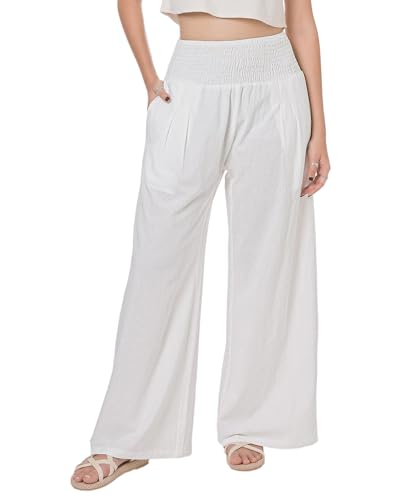 Lofbaz Damen Sommer Fließend Baumwolle Leinen Palazzo Weite Hosen Strand Hohe Taille Hose Boho Lange Loungehose mit Taschen Weiß XL Lofbaz Damen Sommer Fließend Baumwolle Leinen Palazzo Weite Hosen Strand Hohe Taille Hose Boho Lange Loungehose mit Taschen Weiß XL von Lofbaz