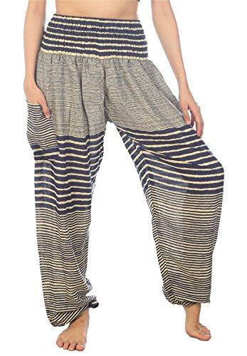 Lofbaz Haremshose Damen Boho Yogahose Pumphose Hippie Hose Kleidung Festival Outfit Sommerhose Leicht Sommer Hosen - Colourful 1 Dunkelblau XXL Große Größen von Lofbaz