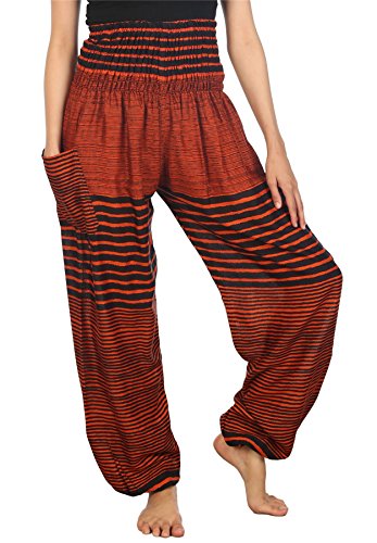 Lofbaz Haremshose Damen Boho Yogahose Pumphose Hippie Hose Kleidung Festival Outfit Sommerhose Leicht Sommer Hosen - Colourful 1 Orange XXL Große Größen von Lofbaz