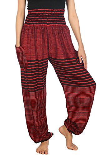 Lofbaz Damen Streak Haremshose mit gesmoktem Bund Rot Size M von Lofbaz