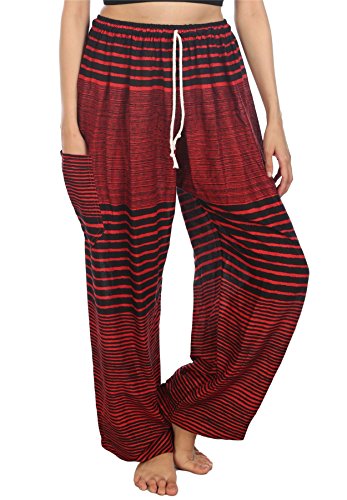 Lofbaz Damen Streifen Kordelzug Harem Boho Hose Rot L von Lofbaz