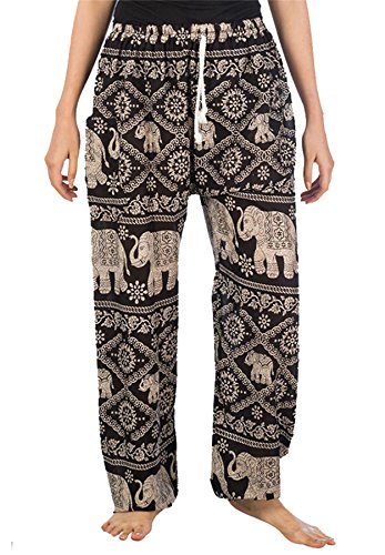 Lofbaz Damen Thai Elefanten Kordelzug Harem Boho Hose Schwarz XL von Lofbaz