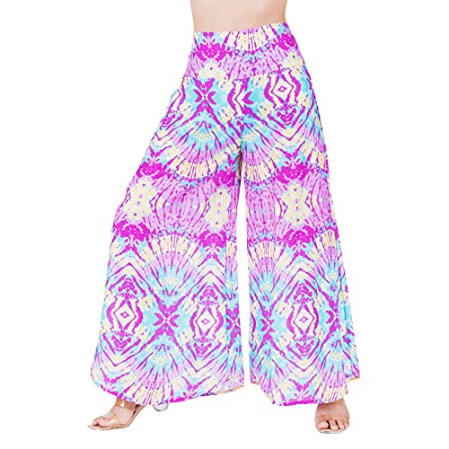 Lofbaz Damen Weites Bein Palazzo Hose Yoga Lounge Hippie Harem Fließende Hose Frauen Sommerstrand Tanzen Bequem Reíse Pastell Tie Dye 2 Lila S von Lofbaz