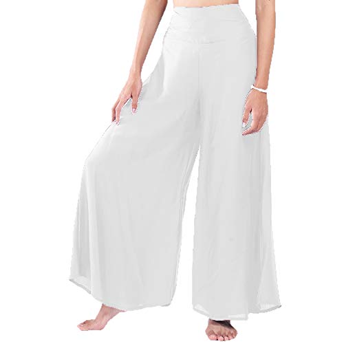 Lofbaz Damen weites Bein Palazzo Hose Yoga Salon Hippie Haremshose Hosen - Feste Weiß - L von Lofbaz