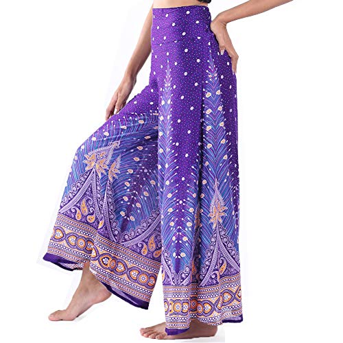 Lofbaz Damen weites Bein Palazzo Hose Yoga Salon Hippie Haremshose Hosen - Peacock 1 Violett und Gold - M von Lofbaz