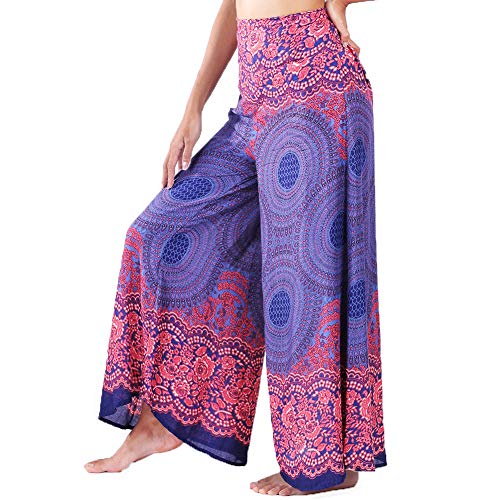 Lofbaz Damen weites Bein Palazzo Hose Yoga Salon Hippie Haremshose Hosen - Rose 1 Dunkelblau - L von Lofbaz