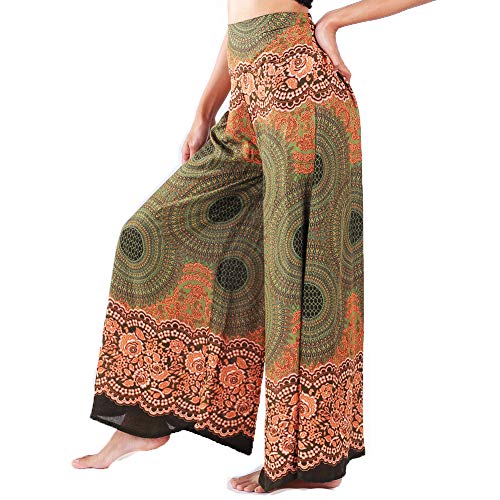 Lofbaz Damen weites Bein Palazzo Hose Yoga Salon Hippie Haremshose Hosen - Rose 1 Grün - M von Lofbaz