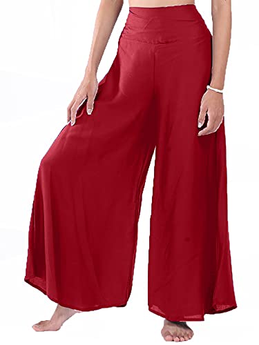 Lofbaz Damen weites Bein Palazzo Hose Yoga Salon Hippie Haremshose Hosen - Rot - L von Lofbaz