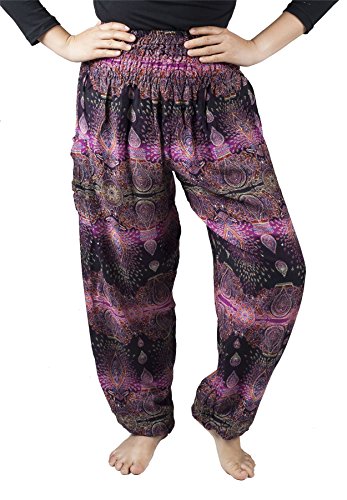 Lofbaz Haremshose Damen Boho Yogahose Pumphose Hippie Hose Kleidung Festival Outfit Sommerhose Leicht Sommer Hosen - Oval Violett S von Lofbaz