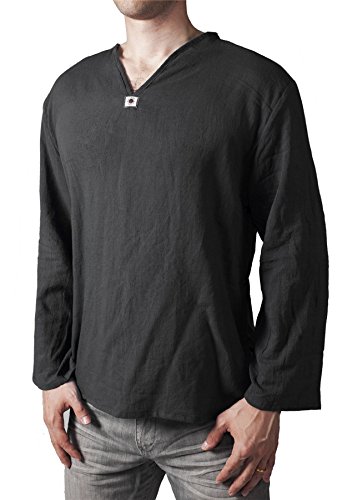 Lofbaz Herren Thai V-Neck T-Shirt Long Sleeve Schwarz 2XL von Lofbaz