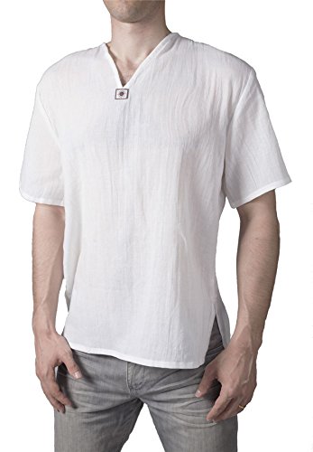 Lofbaz Herren Thai V-Neck T-Shirt Short Sleeve Weiß 5XL von Lofbaz