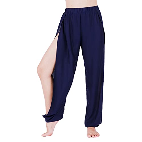 Lofbaz High Slit Harem Yogahose für Frauen Sexy Lounge Pyjamas Jogginghose Damen Workout Strandkleidung Mutterschaft Feste Dunkelblau L von Lofbaz