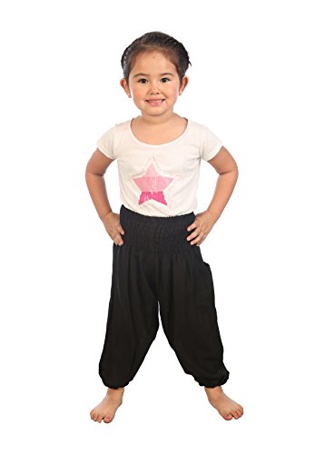 Lofbaz Kinder Solide Hippie Zigeuner Kinder Piraten Hosen Thai Bohemian Schwarz Größe 6/7Y von Lofbaz