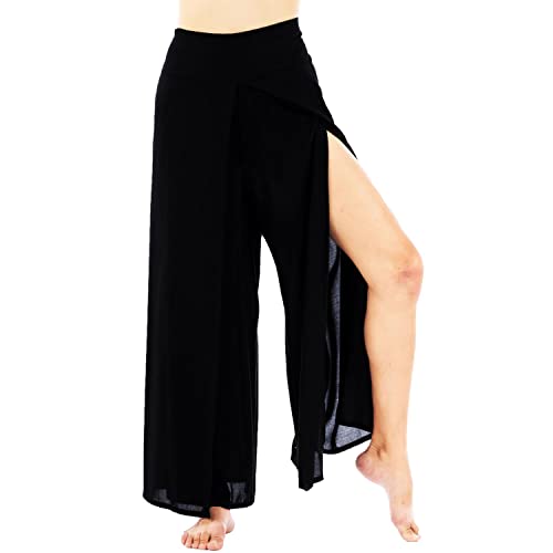 Lofbaz Schlitzbein Palazzo Yogahose für Frauen Mädchen Mutterschaft Summer Beach Hoch taillierte Boho Harem Damenbekleidung Feste Schwarz 3XL von Lofbaz