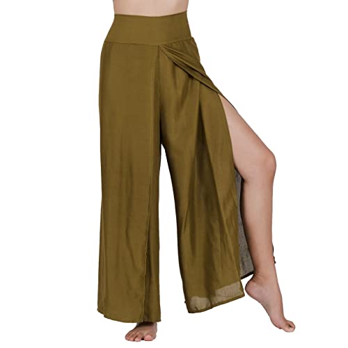 Lofbaz Schlitzbein Palazzo Yogahose für Frauen Mädchen Mutterschaft Summer Beach Hoch taillierte Boho Haremshose Damenbekleidung Feste Grün L von Lofbaz