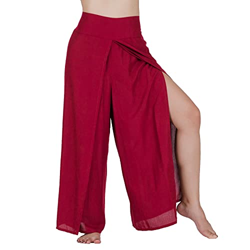 Lofbaz Schlitzbein Palazzo Yogahose für Frauen Mädchen Mutterschaft Summer Beach Hoch taillierte Boho Haremshose Damenbekleidung Feste Rot M von Lofbaz