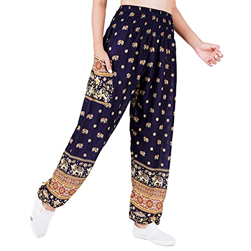 Lofbaz Yoga Boho Hosen für Damen Harem Hippie Kleidung Pyjamas Lounge Bekleidung Jogger Indian Bohemian Tanz Sommer Strand Baby Elefant Dunkelblau XS von Lofbaz