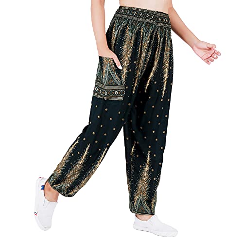 Lofbaz Yoga Boho Hosen für Damen Harem Hippie Kleidung Pyjamas Lounge Bekleidung Jogger Indian Bohemian Tanz Sommer Strand Pfauenschwanz Dunkelgrün S von Lofbaz