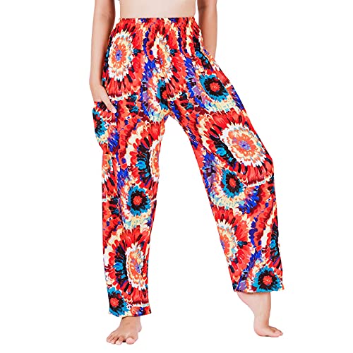 Lofbaz Yoga Boho Hosen für Damen Harem Hippie Kleidung Pyjamas Lounge Bekleidung Jogger Indian Bohemian Tanz Sommer Strand Strohblume Rot L von Lofbaz