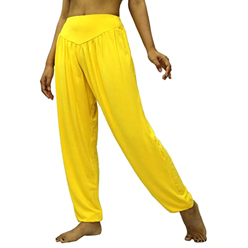 Lofbaz Yoga Hose für Damen Umstandspyjamas Jogginghose Lounge Harem Boho Jogger Damen Tanzen Genie Indische Kleidung Solid Gelb (Long) L von Lofbaz