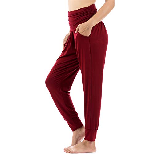 Lofbaz Yogahosen für Damen Workout Gamaschen Mädchen Teen Schweißjogger Damenbekleidung Jogginghosen Haremshosen Pyjamas - Dunkles Burgund - XL von Lofbaz