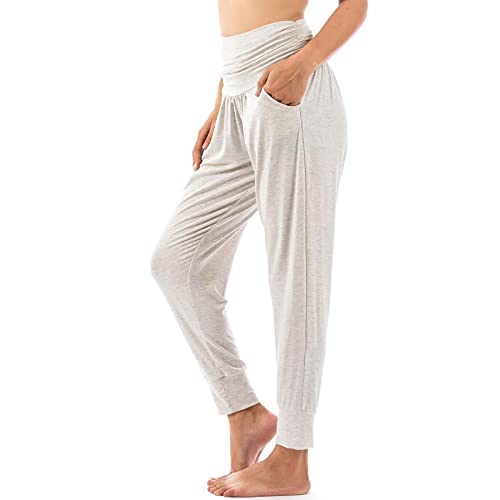 Lofbaz Yogahosen für Damen Workout Gamaschen Mädchen Teen Schweißjogger Damenbekleidung Jogginghosen Haremshosen Pyjamas Hellgrau Melange 4XL von Lofbaz