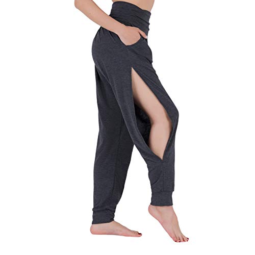 Lofbaz Yogahosen für Frauen Workout Leggings Subtiler Schlitz Schweiß Jogger Damen Kleidung Jogginghose Kleidung Harem Pyjama Dunkelgraue Melange XL von Lofbaz