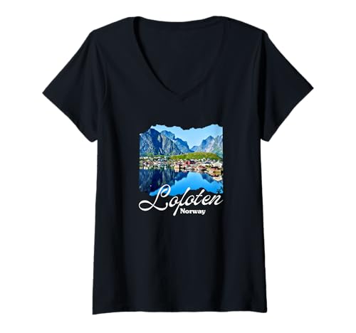 Damen Lofoten Islands Norwegen Souvenir/Lofoten T-Shirt mit V-Ausschnitt Damen Lofoten Islands Norwegen Souvenir/Lofoten T-Shirt mit V-Ausschnitt von Lofoten Norwegen Souvenir Store