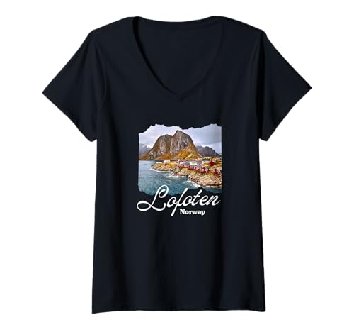 Damen Lofoten Islands Norwegen Souvenir/Lofoten T-Shirt mit V-Ausschnitt Damen Lofoten Islands Norwegen Souvenir/Lofoten T-Shirt mit V-Ausschnitt von Lofoten Norwegen Souvenir Store